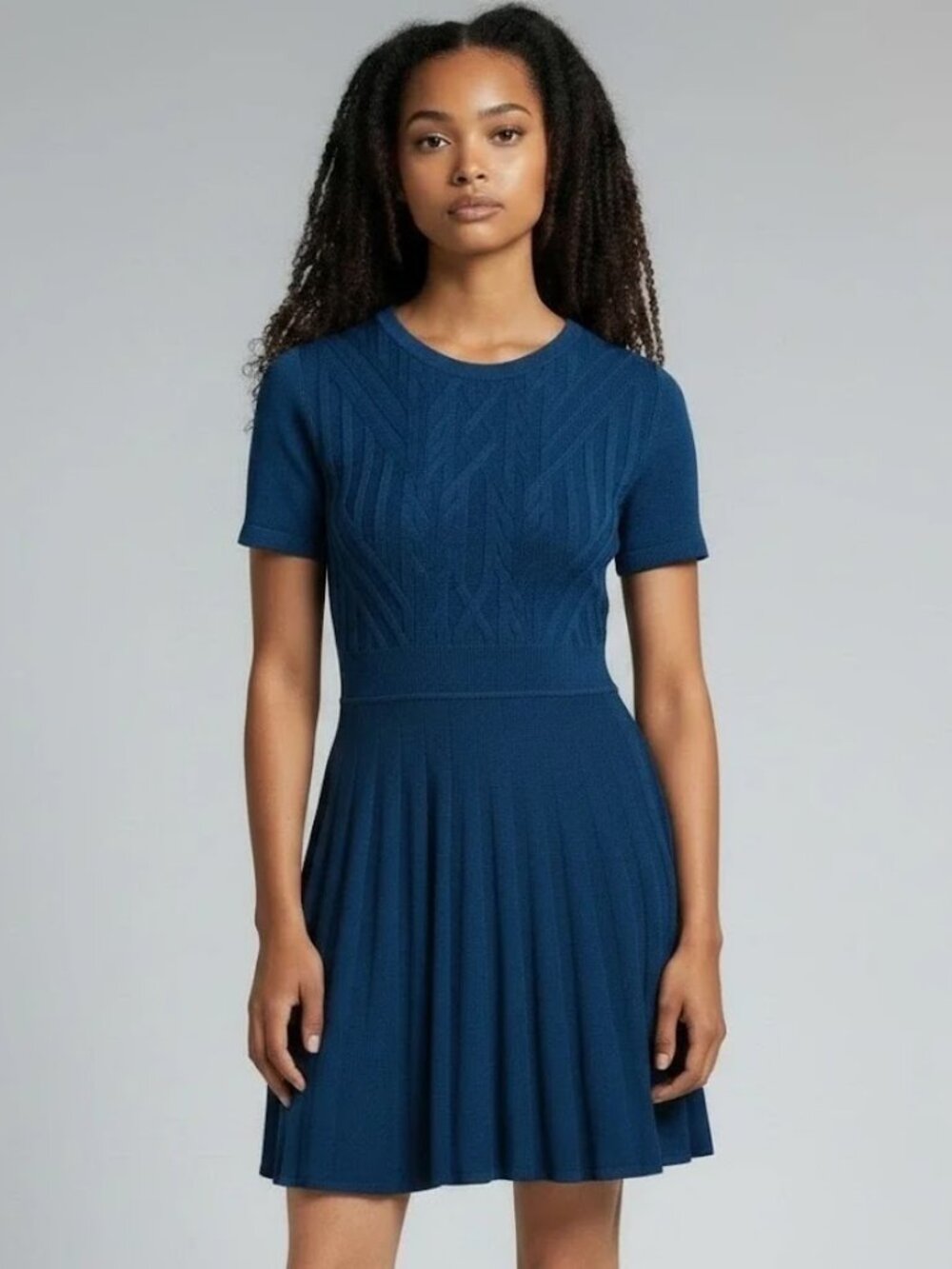 Draper James Deep Teal Short Sleeve A Line Lightweight Knit Sweater Dress L